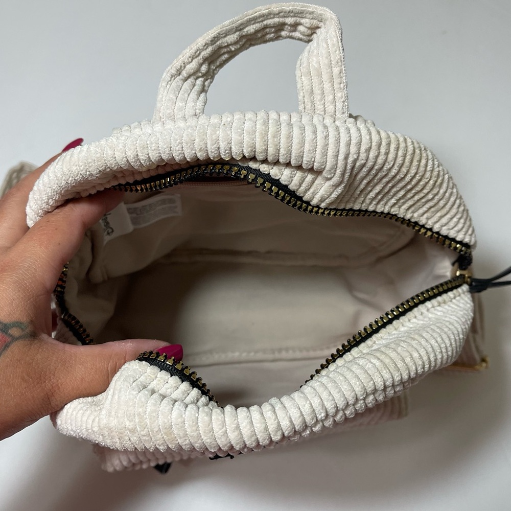 Cream and Black Mini Backpack with Textured Fabric - Picture 10 of 15